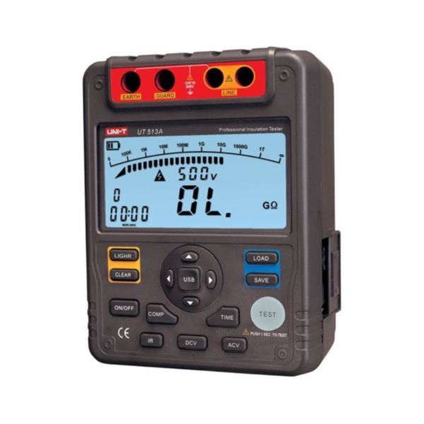 UNI-T UT513A 5Kv Insulation Tester 1000GOhm (1TOhm) Digital Tester With DAR/PI, Data Storage, Comparision, USB Interface, Timer with Calibration Certificate